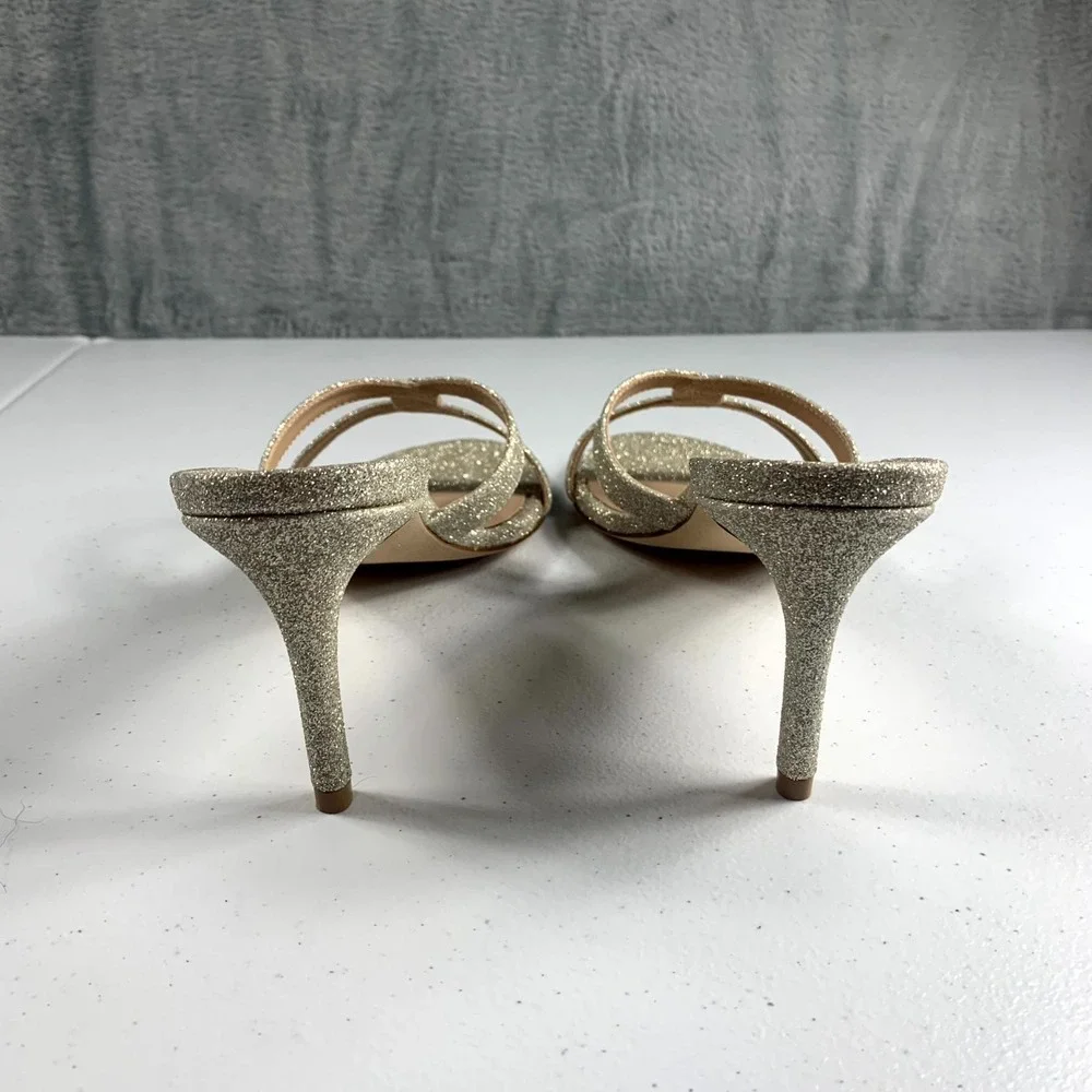 Stuart Weitzman Soiree Sleek 75 4503730159 Slide Womens 6 Platino Glitter Sandal